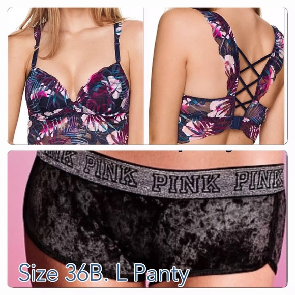 VS PINK PUSH UP LACE BRA, BOYSHORT PANTY. NEW